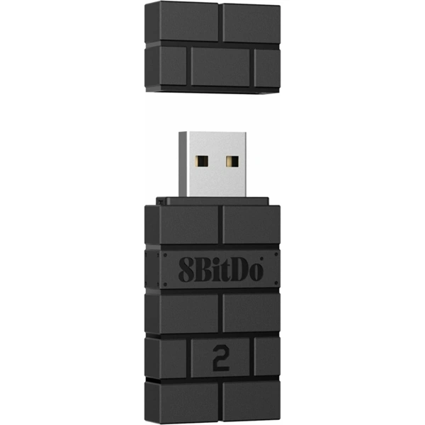 8BitDo USB Wireless Adapter 2, Nintendo Switch/Switch 2, Mobil, Xbox, PC, PlayStation, fekete kontroller adapter
