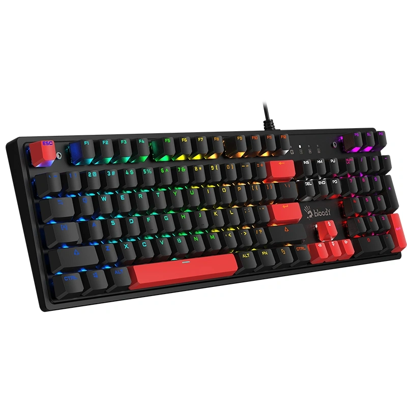 A4TECH Bloody S520N, RGB, BLMS Red Plus, 1000 Hz, Anti-ghosting, angol, gamer vezetékes billentyűzet