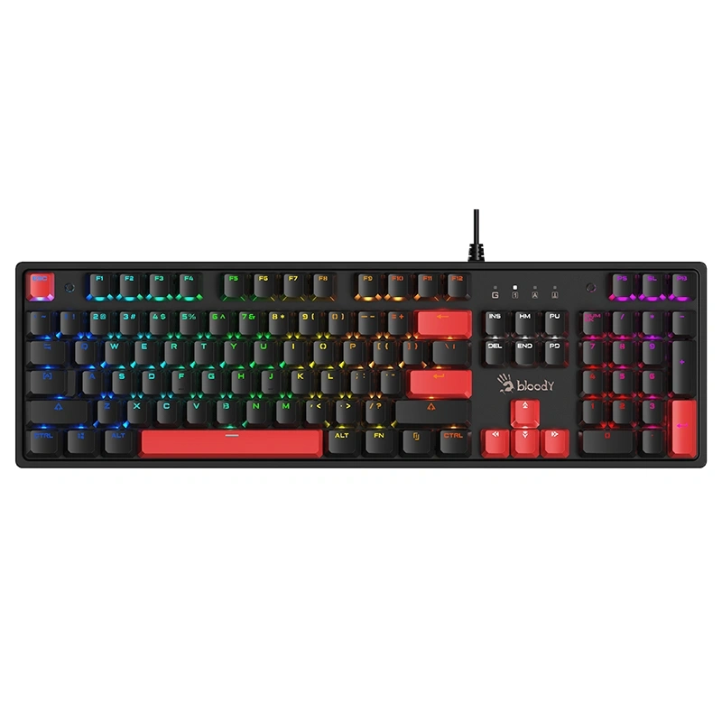 A4TECH Bloody S520N, RGB, BLMS Red Plus, 1000 Hz, Anti-ghosting, angol, gamer vezetékes billentyűzet