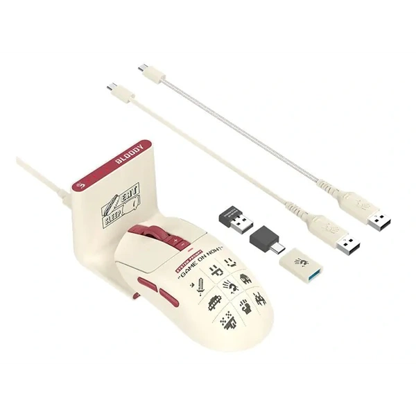 A4-Tech Bloody R72 Ultra Duo Pixels Red vezeték nélküli fehér gamer egér