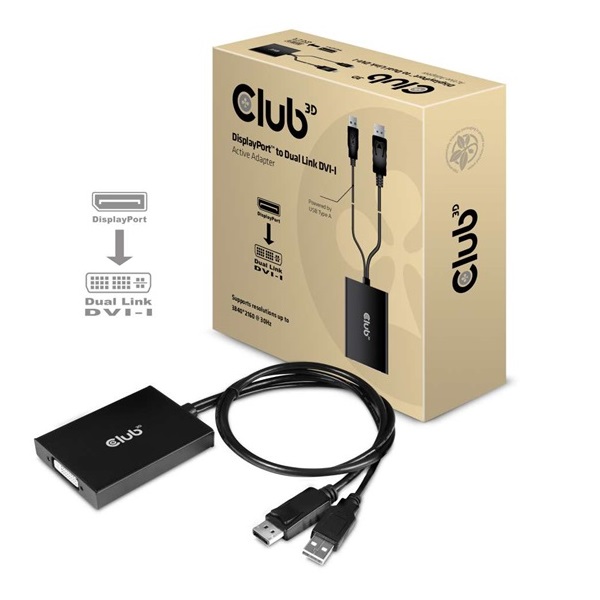 Club3D DISPLAYPORT TO DUAL LINK DVI-I DUAL LINK ACTIVE ADAPTER MAX RES 4K30HZ