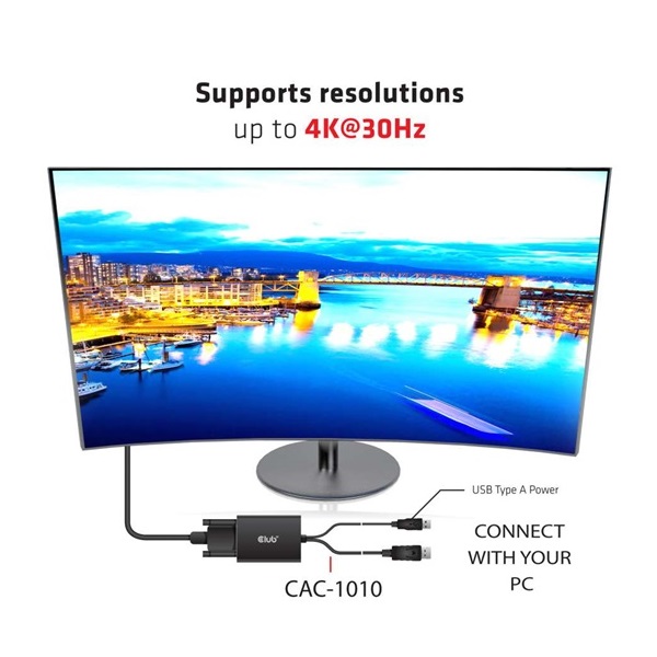 Club3D DISPLAYPORT TO DUAL LINK DVI-I DUAL LINK ACTIVE ADAPTER MAX RES 4K30HZ