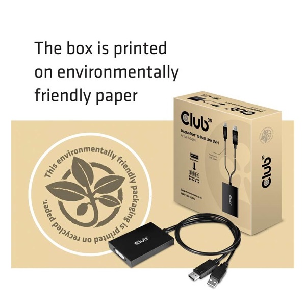 Club3D DISPLAYPORT TO DUAL LINK DVI-I DUAL LINK ACTIVE ADAPTER MAX RES 4K30HZ