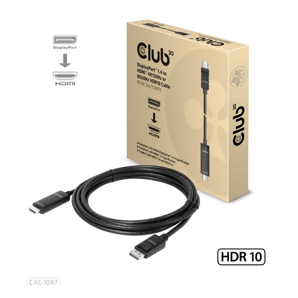 Club3D DisplayPort 1.4 to HDMI 4K120Hz or 8K60Hz HDR10 Cable M/M