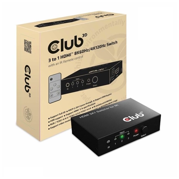 Club3D HDMI 2.1 UHD Switchbox 3 Ports