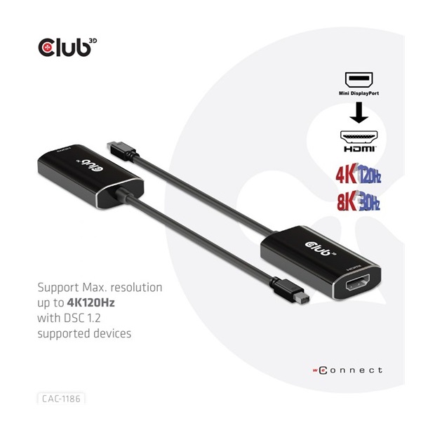 Club3D Mini DisplayPort 1.4 to HDMI 4K120Hz with DSC1.2 Active Adapter M/F