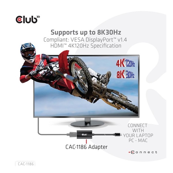Club3D Mini DisplayPort 1.4 to HDMI 4K120Hz with DSC1.2 Active Adapter M/F