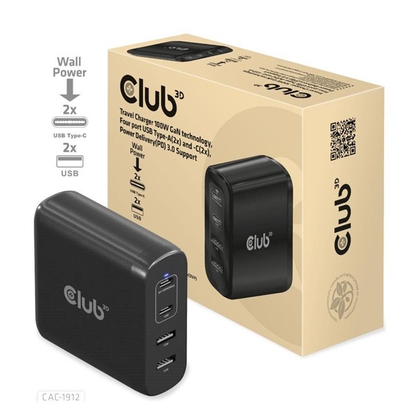 Club3D USB-C Power Adapter 100W EU -  Hálózati töltő
