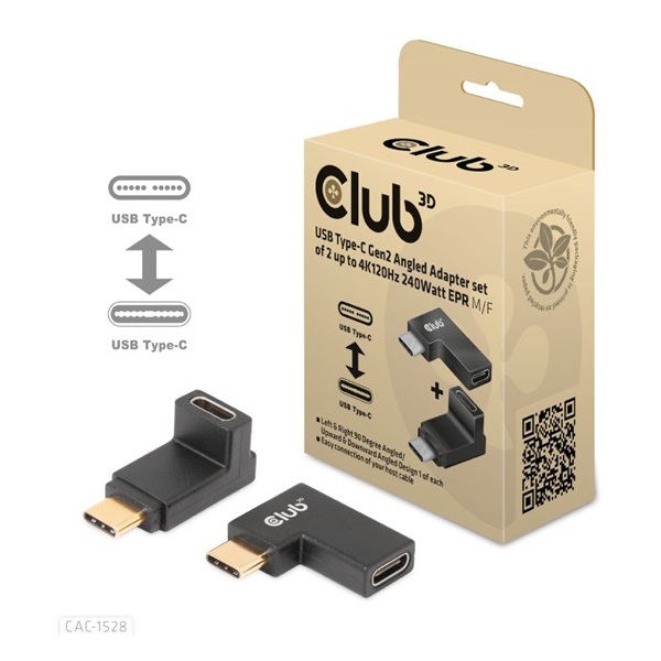 Club3D USB Type-C Gen2 Angled Adapter set of 2 up to 4K120Hz M/F