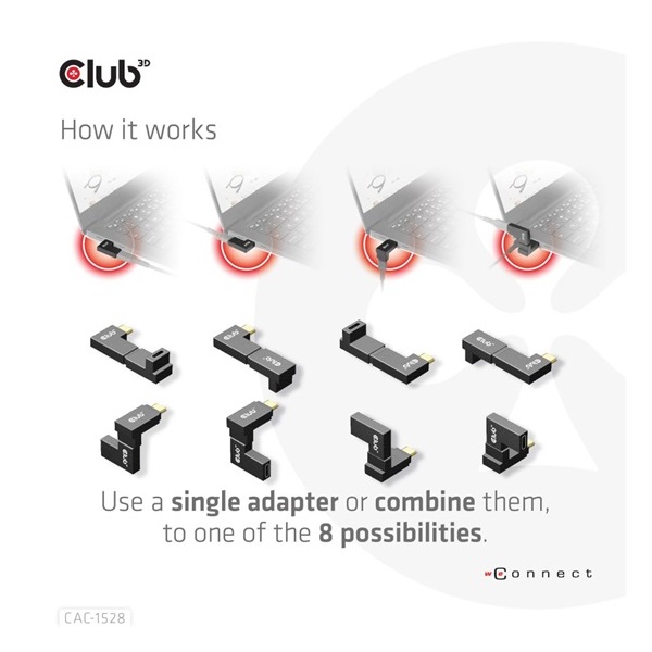 Club3D USB Type-C Gen2 Angled Adapter set of 2 up to 4K120Hz M/F