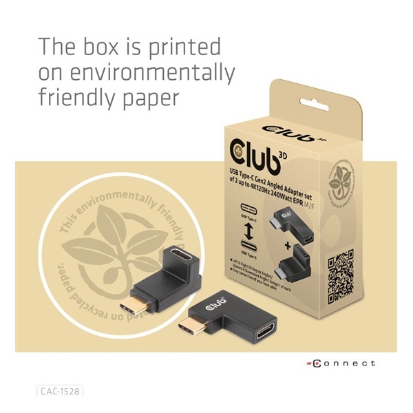 Club3D USB Type-C Gen2 Angled Adapter set of 2 up to 4K120Hz M/F
