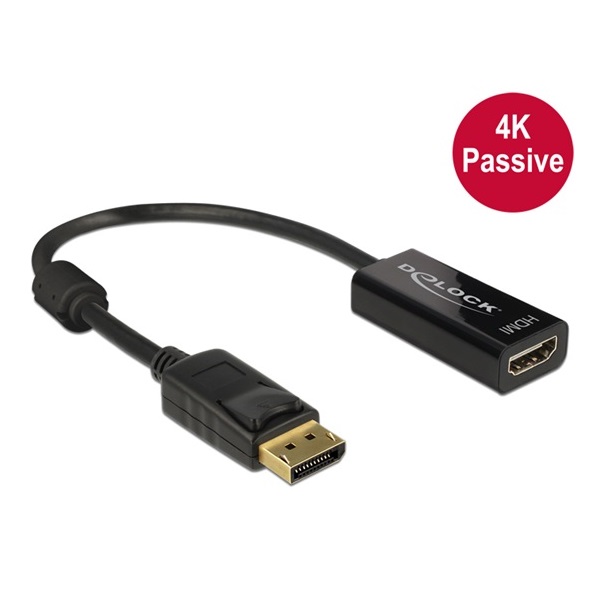 Delock 62609 Displayport 1.2 dugós csatl. - HDMI csatlakozóhüvely 4K passzív - Fekete