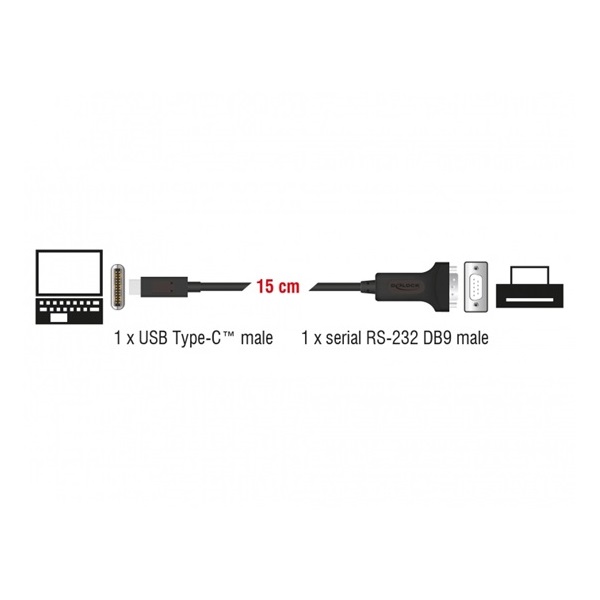 Delock 63908 USB-C > 1 db soros DB9 RS-232 adapter