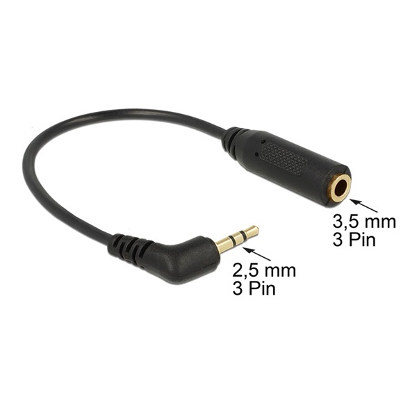 Delock 65672 2,5mm 3pin apa > 3,5mm 3pin anya forgatott sztereo kábel - 0,17m