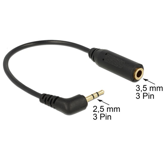 Delock 65672 2,5mm 3pin apa > 3,5mm 3pin anya forgatott sztereo kábel - 0,17m