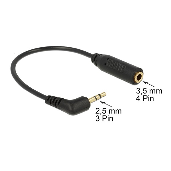 Delock 65674 2,5mm 3pin apa > 3,5mm 4pin anya forgatott sztereo kábel - 0,17m