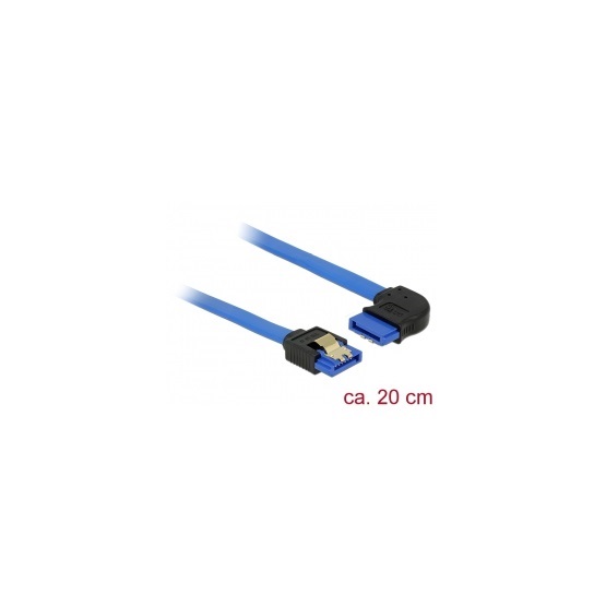 Delock 84989 SATA kábel 6 Gb/s hüvely, egyenes >SATA hüvely, jobbra néző csatlakozódugóval kék - 20 cm