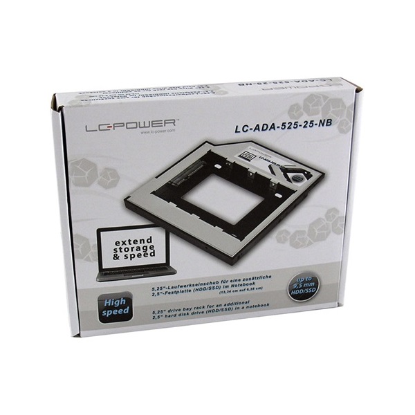 ADA LC Power 5,25" drive bay rack for a 2,5" HDD/SSD (9,5mm) - ultraslim ODD- LC-ADA-525-25-NB