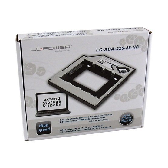 ADA LC Power 5,25" drive bay rack for a 2,5" HDD/SSD (9,5mm) - ultraslim ODD- LC-ADA-525-25-NB