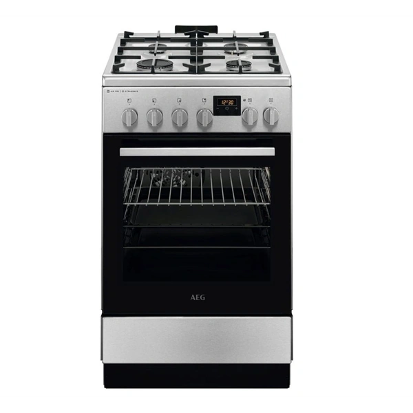 AEG CKB56490BM inox, szabadonálló, gáz, kombinált, főzőzóna: 4, sütő:58L, grill, tűzhely