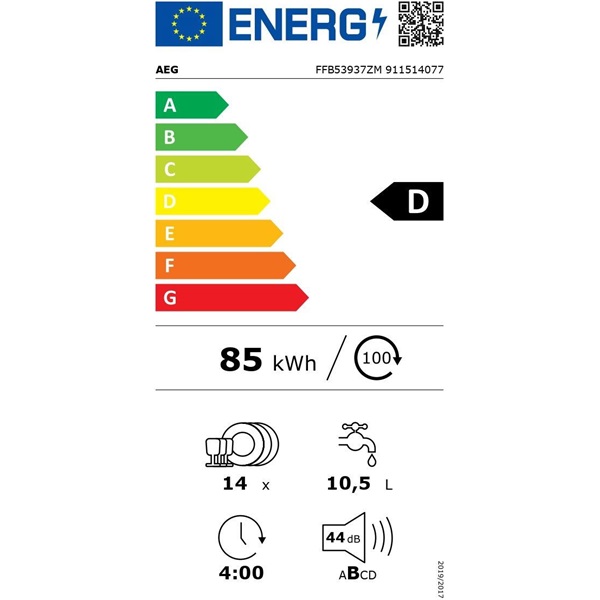 AEG FFB53937ZM inox, programok száma: 8, szabadonálló, 14 terítékes mosogatógép 