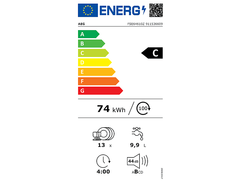 AEG FSE64610Z inox, programok száma:7, beépíthető, 13 terítékes mosogatógép