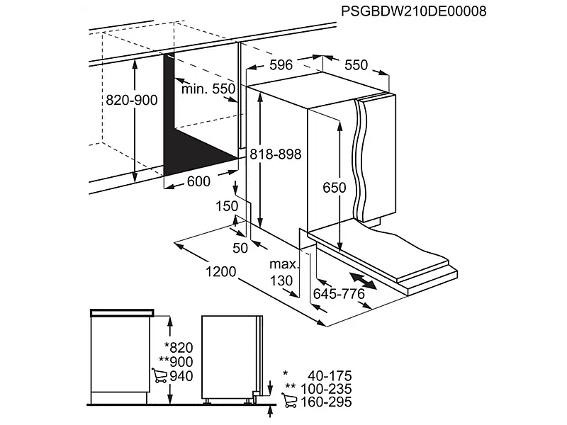 AEG FSE64610Z inox, programok száma:7, beépíthető, 13 terítékes mosogatógép