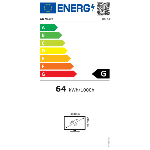AG Neovo 43" QX-43 4K UHD VA VGA/DVI/HDMI/DP/USB/RS232/RJ45 fekete LED monitor
