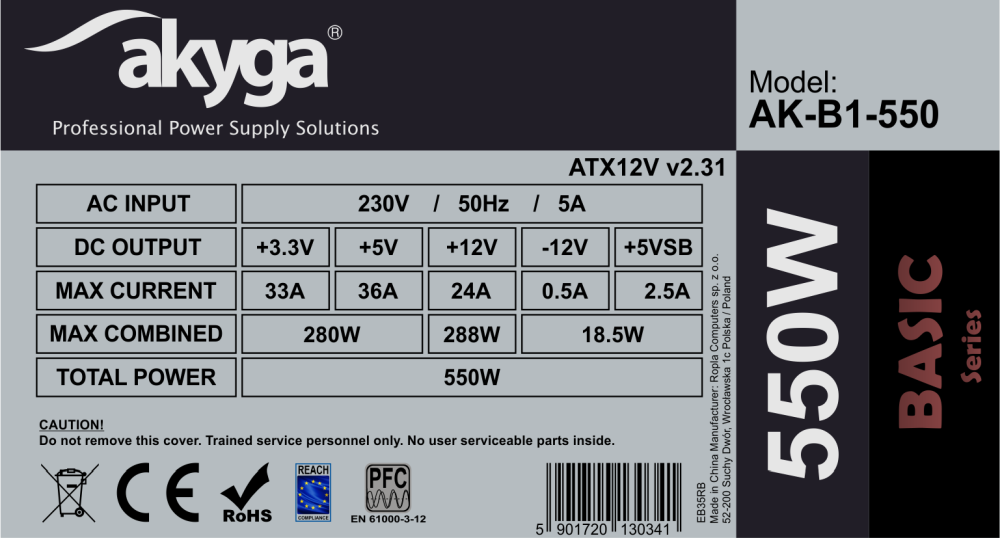 AKYGA AK-B1-550 12cm 550W tápegység