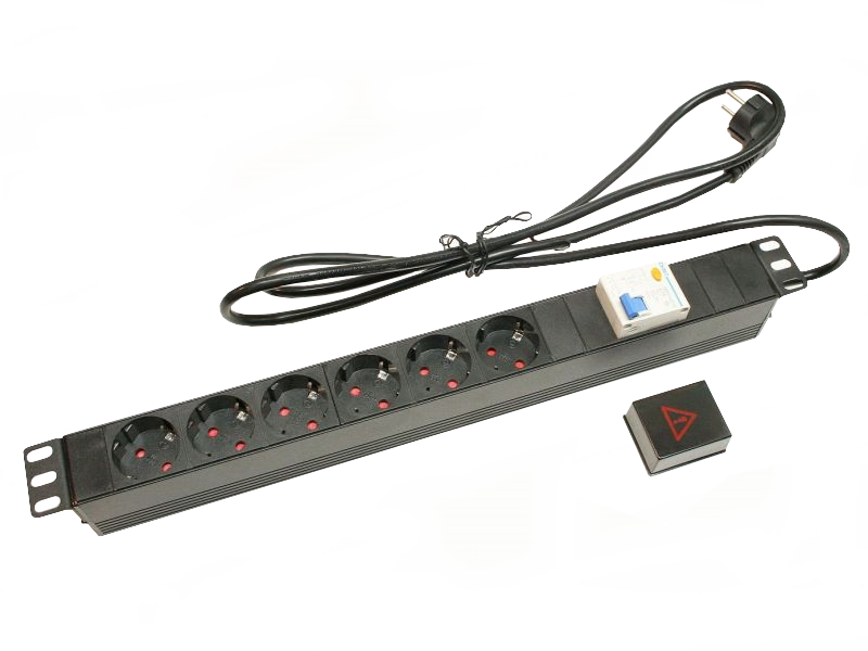 APower 1U 19" fekete/alu 6-os FI relés elektromos elosztó