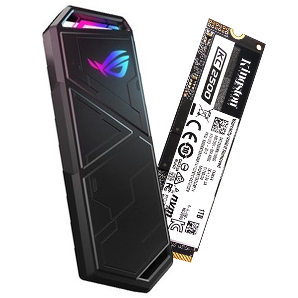 ASUS ROG Strix Arion Lite USB 3.2 fekete külső SSD ház + Kingston 1TB NVMe KC2500 SSD
