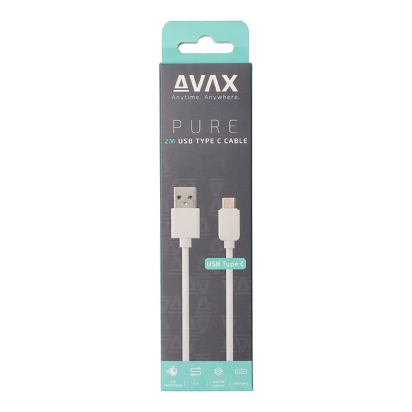 Avax CB123W Pure 2m 2,1A USB A-Type-C fehér adat- és töltőkábel