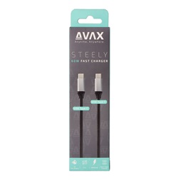 AVAX CB302G STEELY 1,5m 60W Type-C gyorstöltő sodorszálas acélszürke adat- és töltőkábel