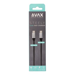 AVAX CB303G STEELY 1,5m 100W Type-C gyorstöltő sodorszálas acélszürke adat- és töltőkábel