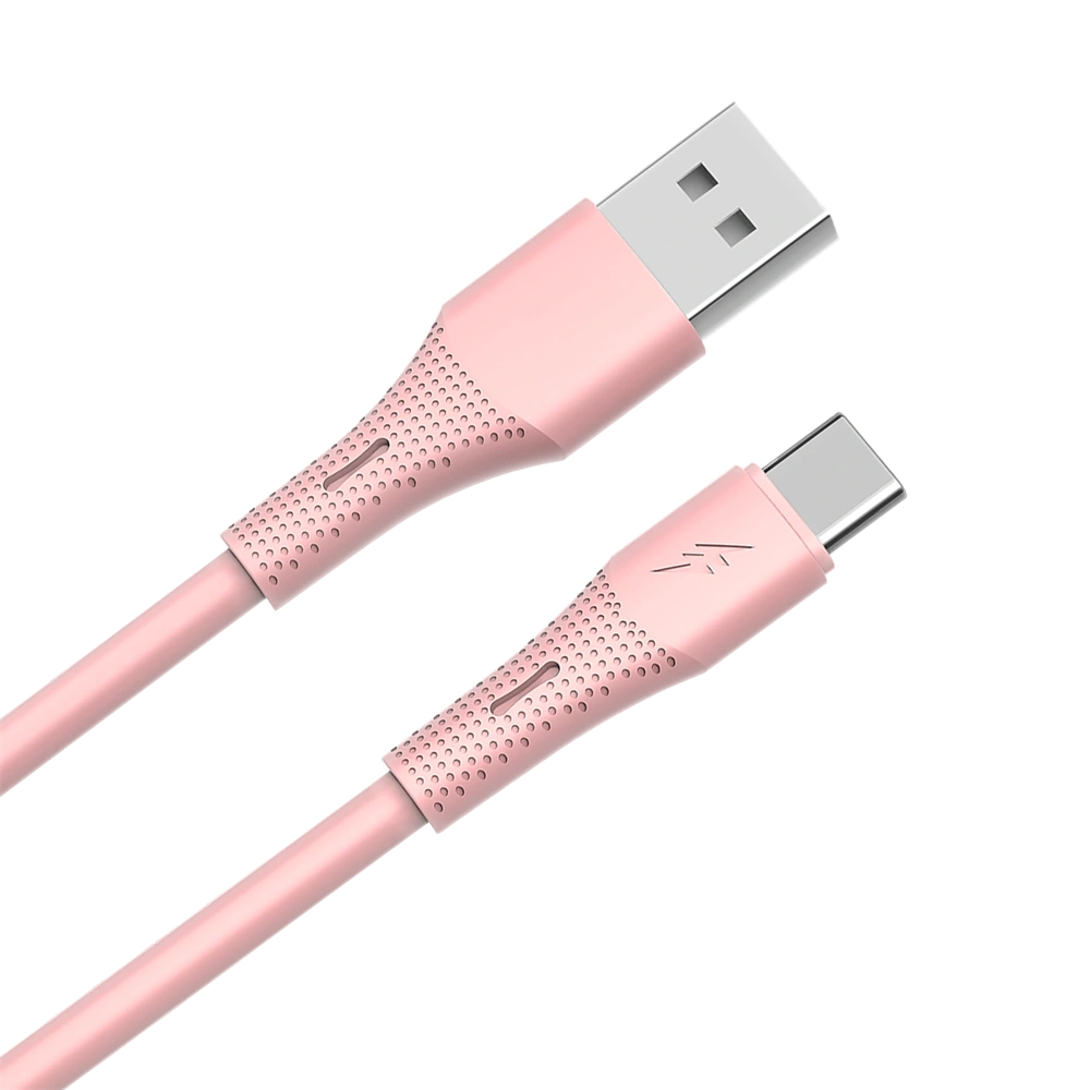 AVAX CB3303 18W USB-A – USB-C gyorstöltő szilikon kábel, 1.5 m, rózsaszín