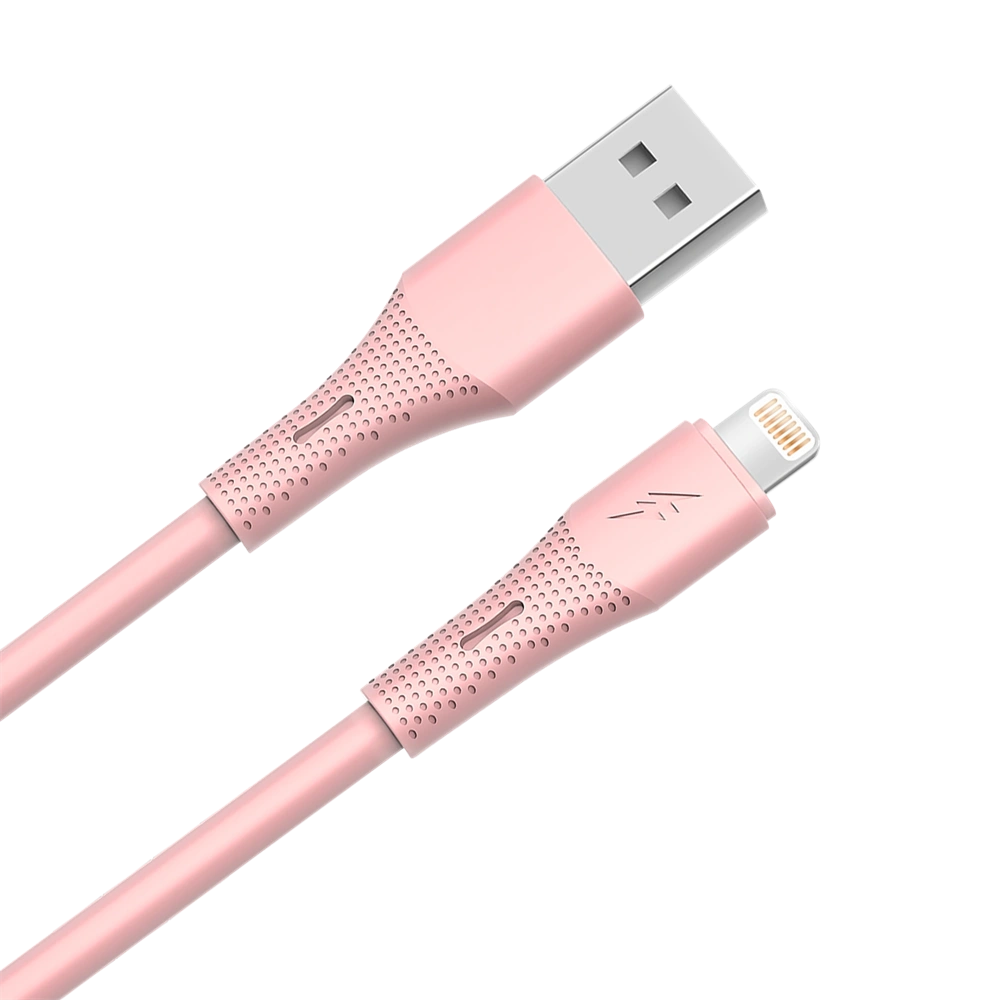 AVAX CB3306 USB-A – Lightning szilikon töltőkábel, 1.5 m, rózsaszín