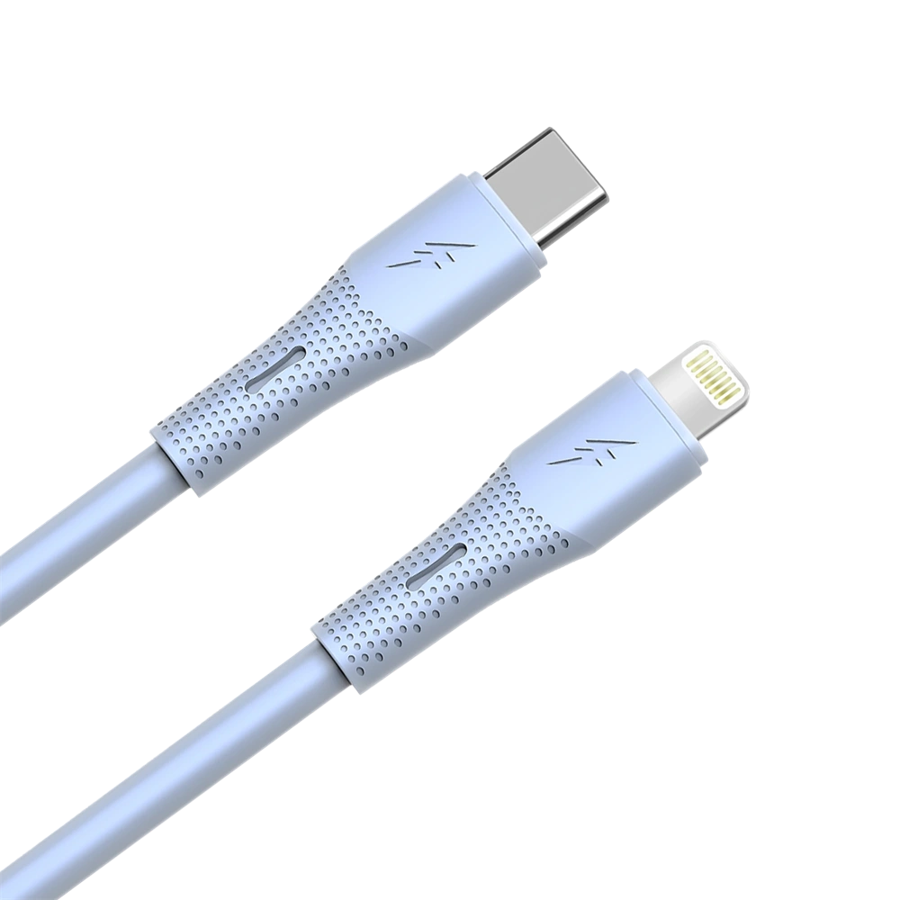 AVAX CB3311 27W USB-C – Lightning gyorstöltő szilikon kábel, 1.5 m, világoskék