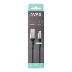 AVAX CB401G STEELY 1,5m 20W USB A-Lightning gyorstöltő sodorszálas acélszürke adat- és töltőkábel