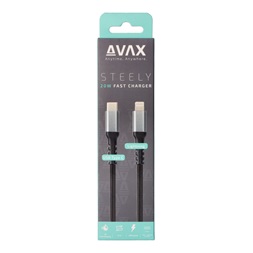 AVAX CB402G STEELY 1,5m 20W Type-C-Lightning gyorstöltő sodorszálas acélszürke adat- és töltőkábel