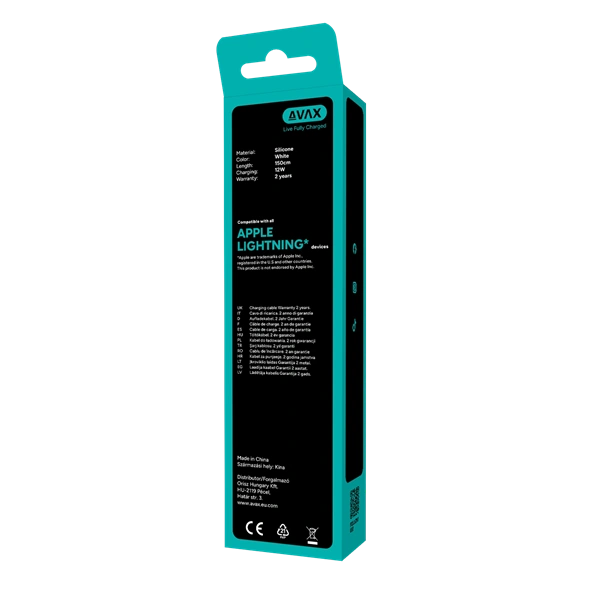 AVAX CB4302 2x USB-A – Lightning szilikon töltőkábel csomag, 1.5 m, fehér