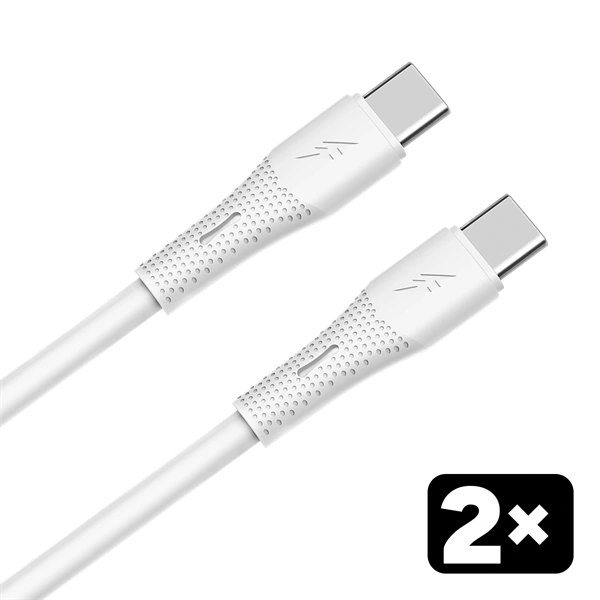 AVAX CB4303 2x 60W USB-C gyorstöltő szilikon kábel csomag, 1.5 m, fehér