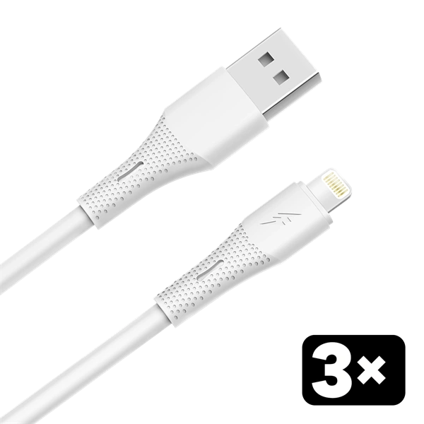 AVAX CB4306 3x USB-A – Lightning szilikon töltőkábel csomag, 1.5 m, fehér