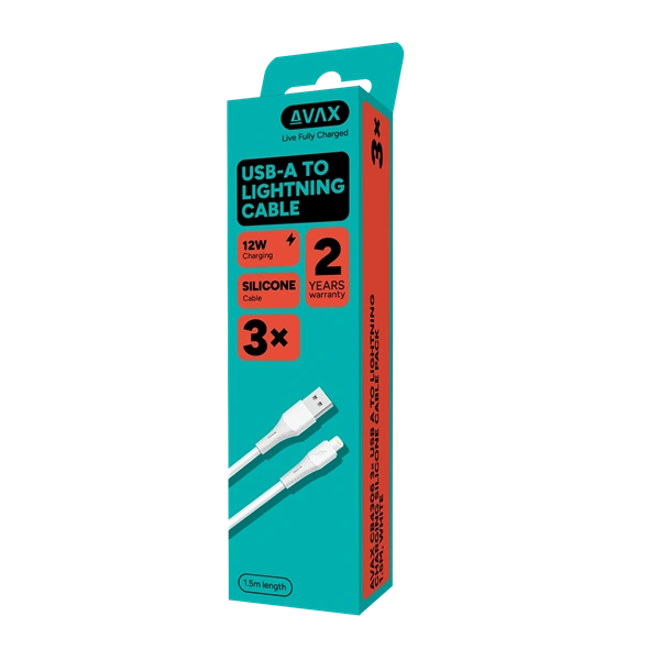AVAX CB4306 3x USB-A – Lightning szilikon töltőkábel csomag, 1.5 m, fehér