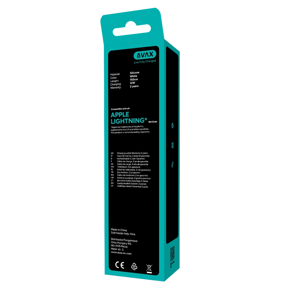 AVAX CB4306 3x USB-A – Lightning szilikon töltőkábel csomag, 1.5 m, fehér