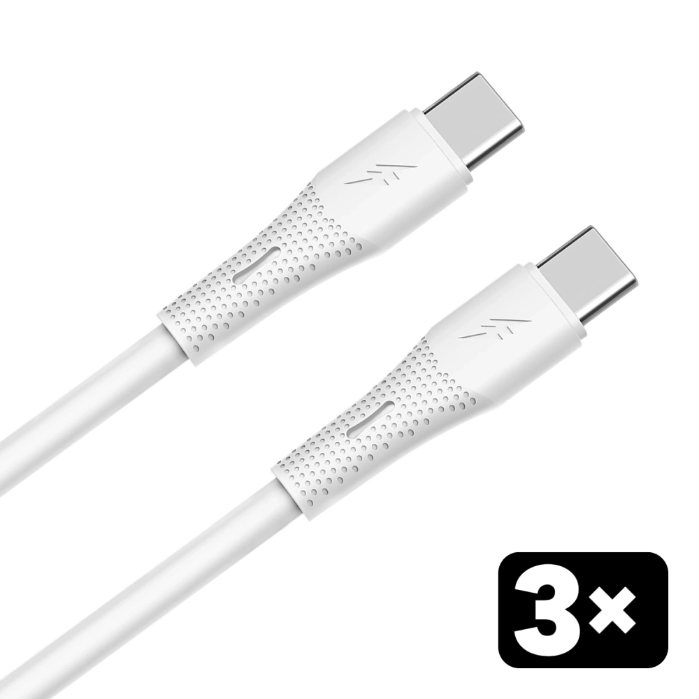 AVAX CB4307 3x 60W USB-C gyorstöltő szilikon kábel csomag, 1.5 m, fehér