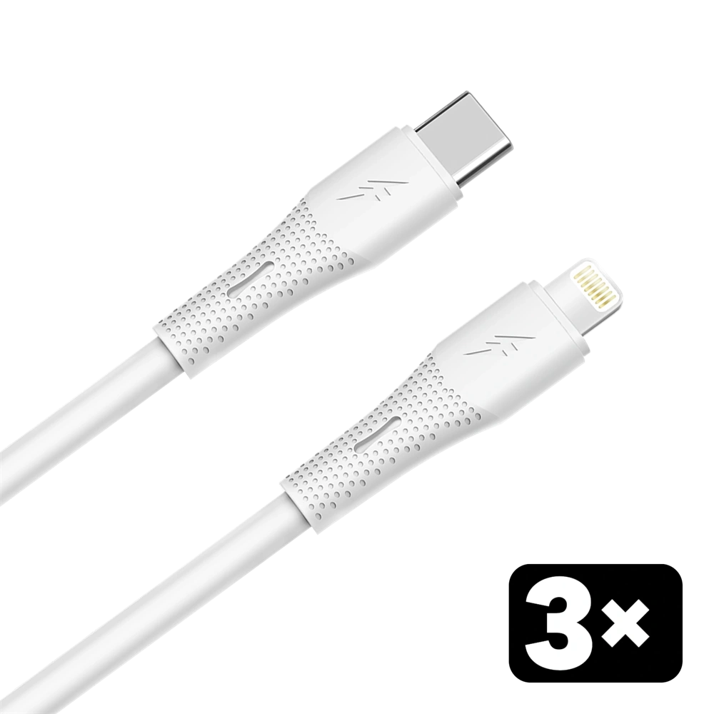 AVAX CB4308 3x 27W USB-C – Lightning szilikon töltőkábel csomag, 1.5 m, fehér