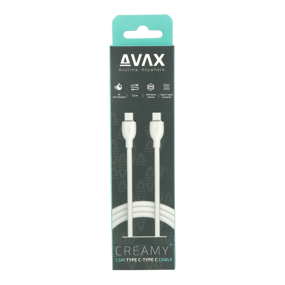 AVAX CB623 CREAMY+ Type C-Type C 60W, 1,5m fehér-ezüst gyorstöltő kábel