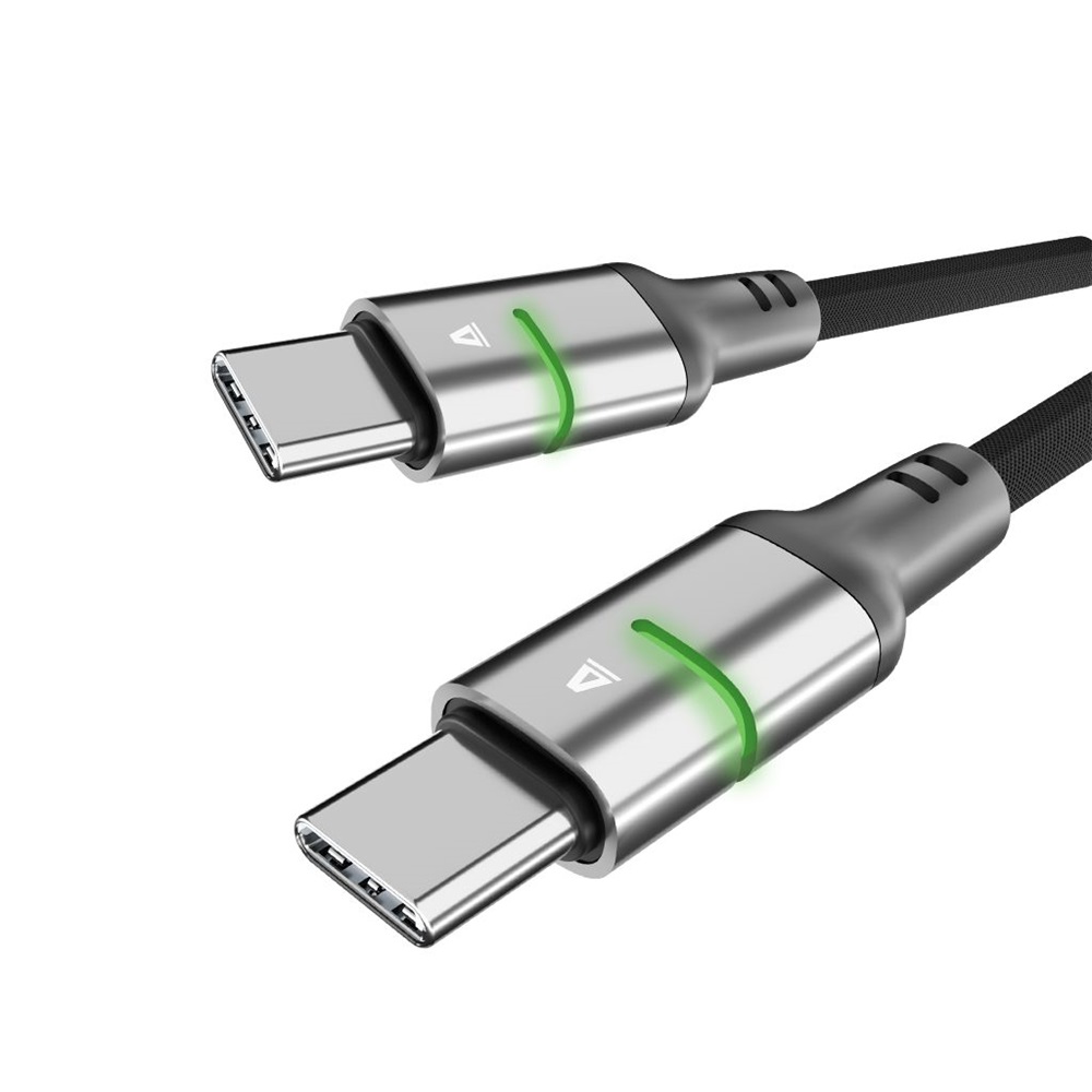 AVAX CB633 STEELY LED 2m 60W USB-C fekete fonott gyorstöltő kábel