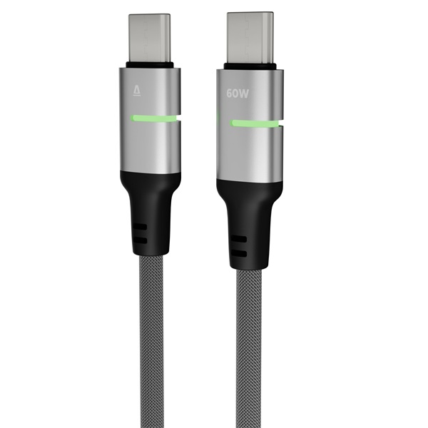 AVAX CB633 STEELY LED 2m 60W USB-C fekete fonott gyorstöltő kábel
