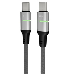 AVAX CB633 STEELY LED 2m 60W USB-C fekete fonott gyorstöltő kábel